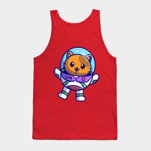 Cute Astronaut Cat Floating On Space Cartoon Tank Top